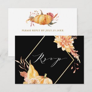 Rustic Fall Guld Blommigt Pumpkin Bröllop Black OSA Kort