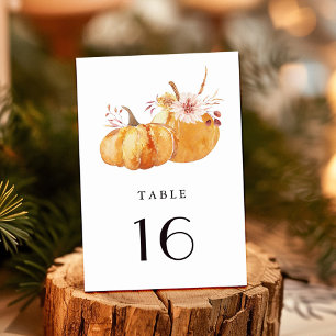 Rustic Fall Guld Blommigt Pumpkin Bröllop Bordsnummer
