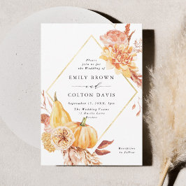 Rustic Fall Guld Blommigt Pumpkin Bröllop Inbjudningar
