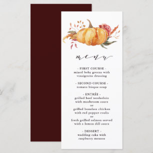 Rustic Fall Guld Blommigt Pumpkin Bröllop Meny