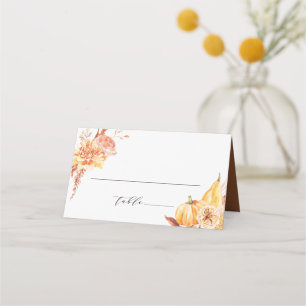 Rustic Fall Guld Blommigt Pumpkin Bröllop Placeringskort