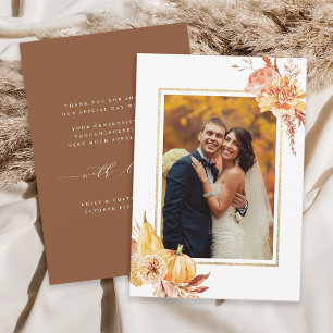 Rustic Fall Guld Blommigt Watercolor Bröllop Phot Tack Kort
