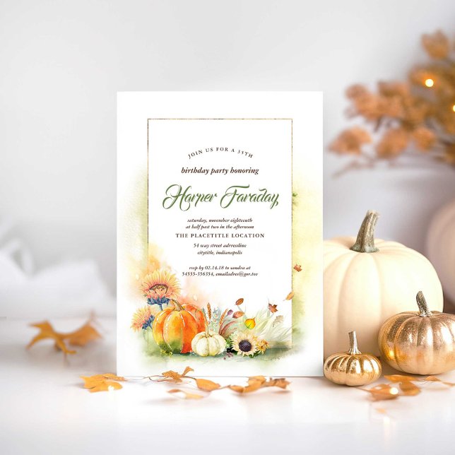 Rustic Fall Harvest Pumpkin Solros Birthday Inbjudningar (Pumpkins Elegant Fall Birthday Invitations)