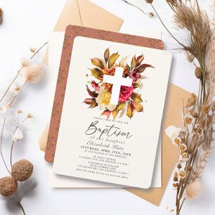Rustic Fall Hösthösten Blommigt Vit Kor-baptism Inbjudningar