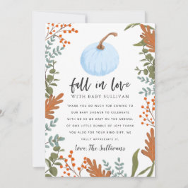 Rustic Fall i Kärlek Blue Pumpkin Baby Shower Tack Kort