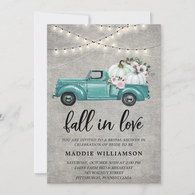 Rustic Fall i Kärlek Pumpkins Blommigt Möhippa Inbjudningar (Framsida)