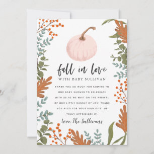 Rustic Fall i Kärlek Rosa Pumpkin Baby Shower Tack Kort