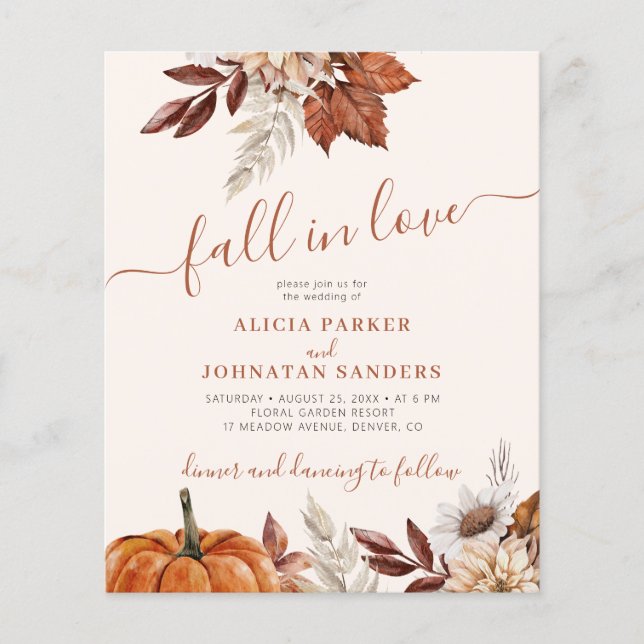 Rustic fall in love BUDGET wedding invitation Flygblad (Framsidan)