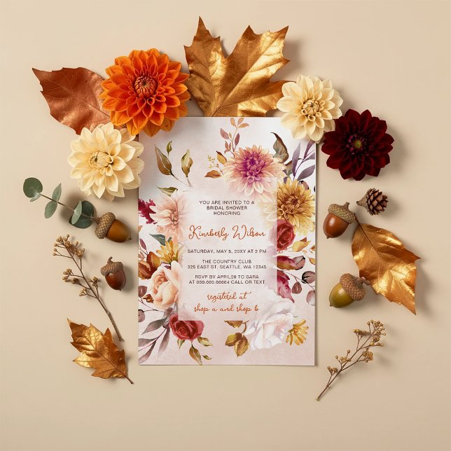 Rustic Fall in Love Fall Floral Bridal Shower  Inbjudningar (Rustic Fall in Love Fall Floral Bridal Shower Invitation)