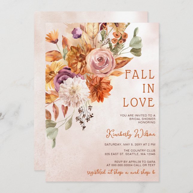 Rustic Fall in Love Pumpkins Fall Bridal Shower Inbjudningar (Fram/baksida)