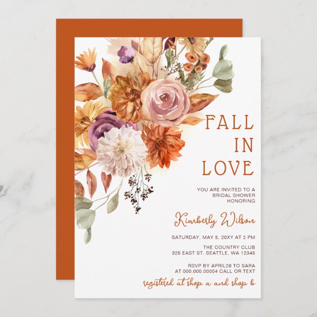 Rustic Fall in Love Pumpkins Fall Bridal Shower Inbjudningar (Fram/baksida)