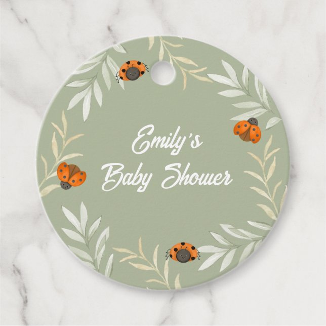 Rustic Fall Ladybug Greenery Baby Shower Gåvor Etiketter (Framsida)