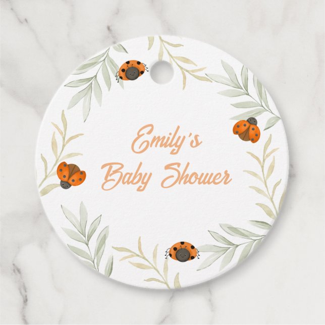Rustic Fall Ladybug Greenery Baby Shower Gåvor Etiketter (Framsida)