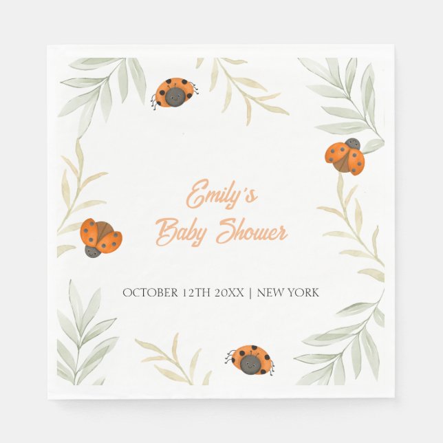 Rustic Fall Ladybug Greenery Baby Shower Pappersservett (Framsidan)