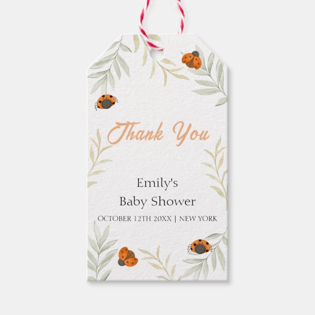 Rustic Fall Ladybug Greenery Baby Shower Presentetikett (Framsidan)