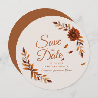 Rustic Fall Leaves Burnt Sienna Beige Wedding Spara Datumet