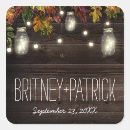 Rustic Fall Löv Firefly Mason Burk Wedding Favors Fyrkantigt Klistermärke