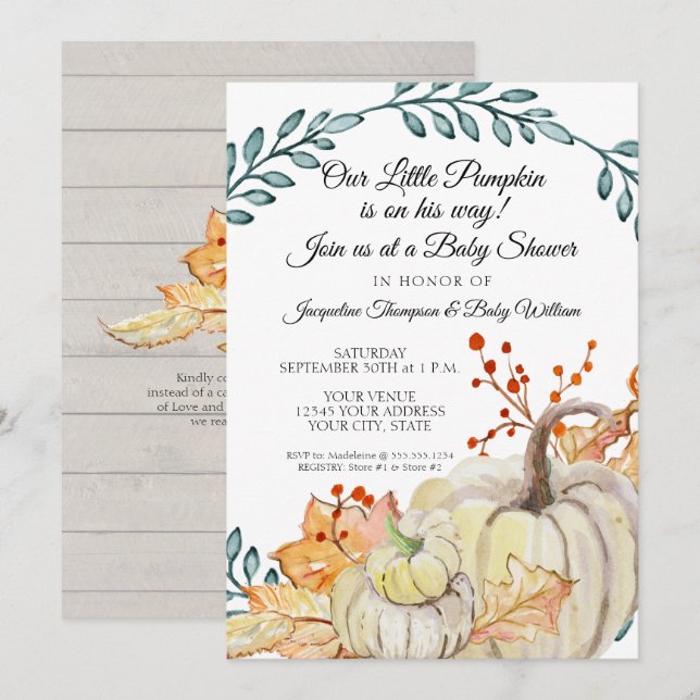 Rustic Fall Löv n Wood Pumpkin Boy Shower Inbjudningar (Fram/baksida)