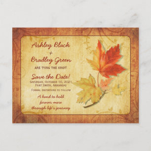 Rustic Fall Maple Löv Bröllop spara datum Vykort