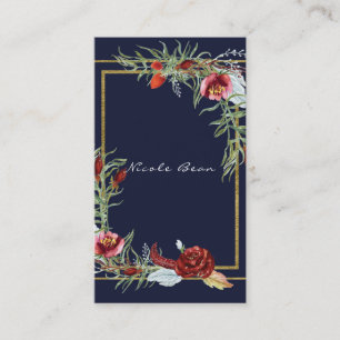 Rustic Fall Marsala Blommigt Navy Blue Chic Elegan Visitkort