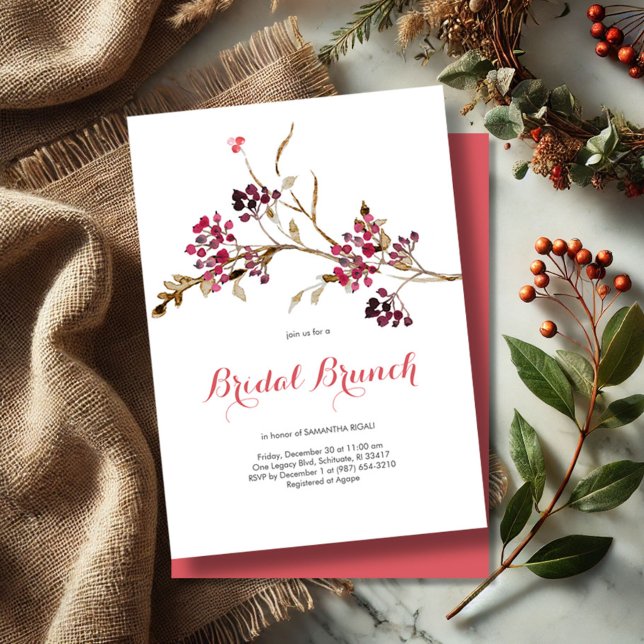 Rustic Fall Möhippa Brunch-inbjudan med Berries Inbjudningar (Rustic botanical fall and winter bridal shower invitations watercolor twigs and berries)