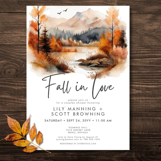 Rustic Fall Mountain Fall Fall i Kärlek Par Shower Inbjudningar (Rustic Fall Mountain Fall In Love Couples Shower Invitation)
