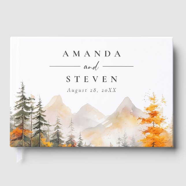 Rustic Fall Mountain Pine Forest Wedding Gästböcker (Framsida)