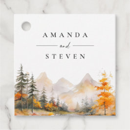 Rustic Fall Mountain Pine Forest Wedding Gåvor Etiketter