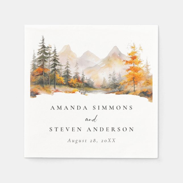 Rustic Fall Mountain Pine Forest Wedding Pappersservett (Framsidan)