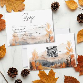 Rustic Fall Mountain Scene Watercolor QR Code OSA Kort