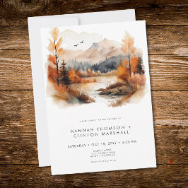 Rustic Fall Mountain Scene Watercolor Wedding Inbjudningar