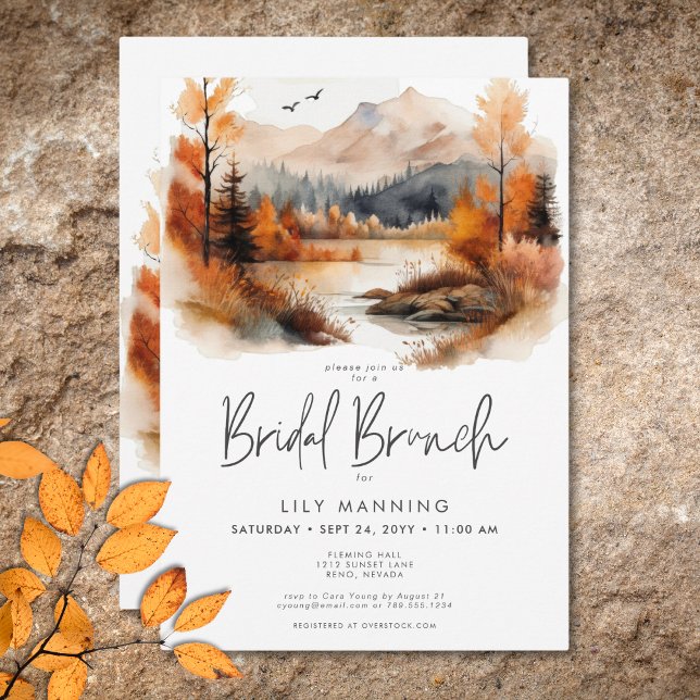 Rustic Fall Mountain Watercolor Möhippa Brunch Inbjudningar (Rustic Fall Mountain Watercolor Bridal Brunch Invitation)