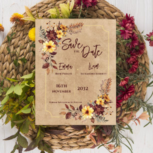 Rustic Fall Mustard Blommigt Bröllop spara datum Vykort