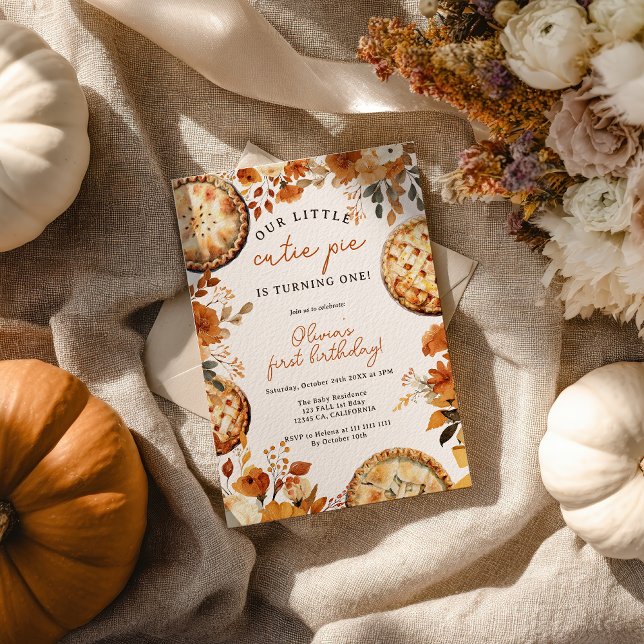 Rustic Fall Neutral Cutie Pie First Birthday Inbjudningar (Rustic Fall Neutral Cutie Pie First Birthday Invitation)