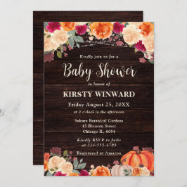 Rustic Fall Orange Pumpkin Blommigt Baby Shower Inbjudningar