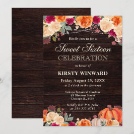 Rustic Fall Orange Pumpkin Blommigt Sweet sixteen Inbjudningar