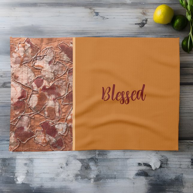 Rustic fall orange välsignad teracotta embroidery kökshandduk (Skapare uppladdad)