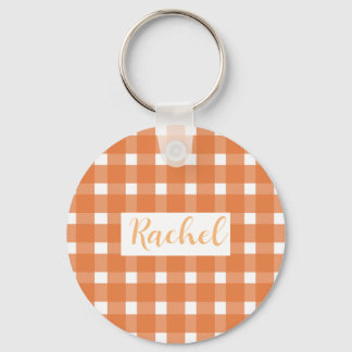 Rustic Fall Orange White Gingham Nyckelring