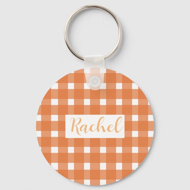 Rustic Fall Orange White Gingham Nyckelring (Framsida)