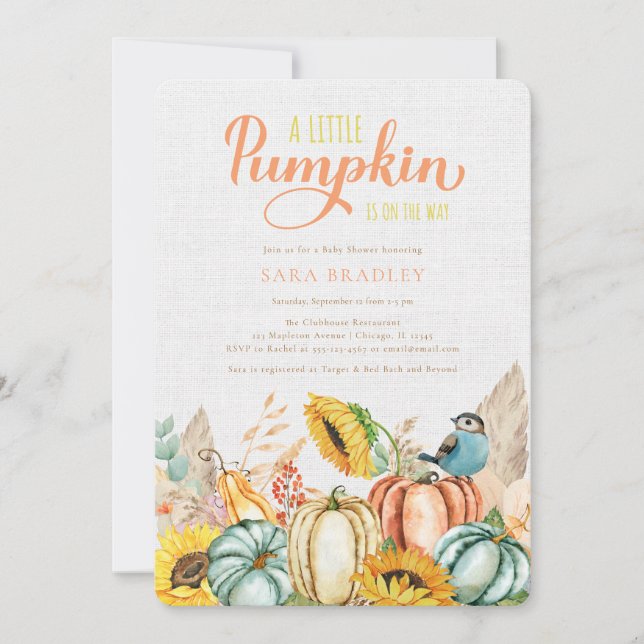 Rustic Fall Pumpkin Baby Shower A Little Pumpkin Inbjudningar (Framsida)