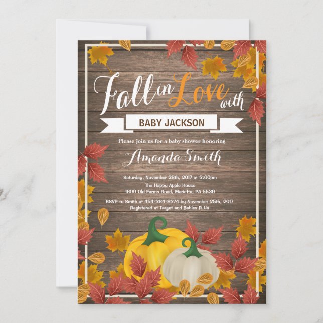 Rustic Fall Pumpkin Baby Shower-inbjudan Inbjudningar (Framsida)