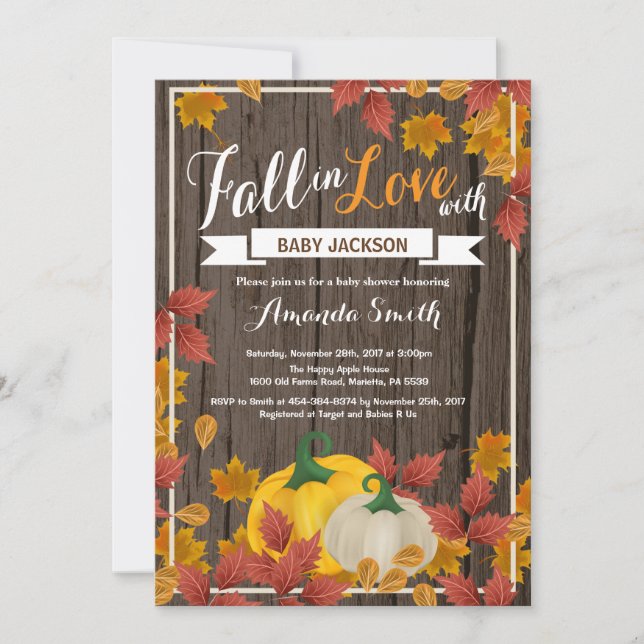 Rustic Fall Pumpkin Baby Shower-inbjudan Inbjudningar (Framsida)