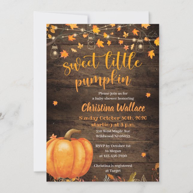 Rustic Fall Pumpkin Baby Shower-inbjudningar Inbjudningar (Framsida)