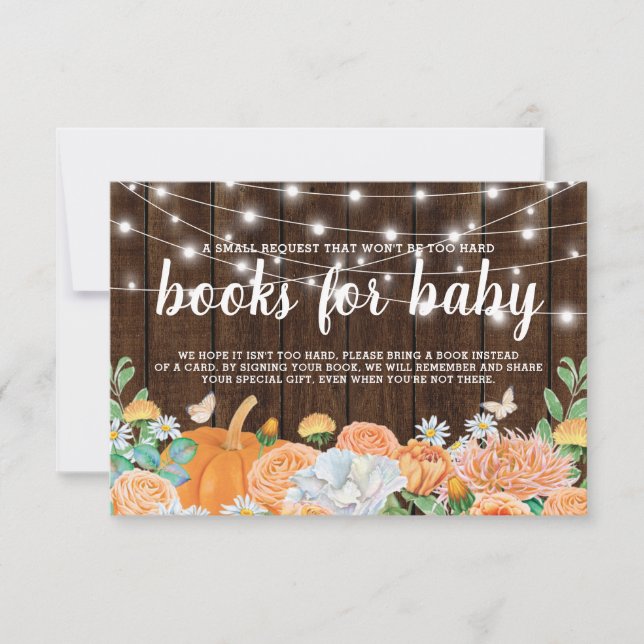 Rustic Fall Pumpkin Baby Shower Ta med en Bok Inbjudningar (Framsida)