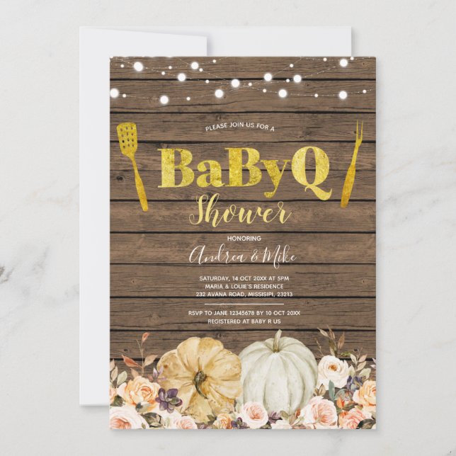 Rustic Fall Pumpkin BabyQ Baby Shower-inbjudan Inbjudningar (Framsida)