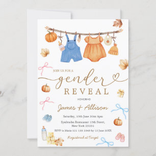 Rustic Fall Pumpkin Barnkläder Gender Reveal Inbjudningar