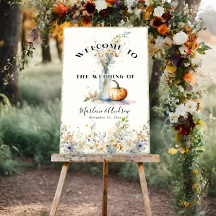 Rustic Fall Pumpkin Blommigt Wildblommor Bröllop Poster