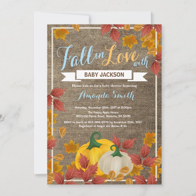 Rustic Fall Pumpkin Boy Shower-inbjudan Inbjudningar (Framsida)