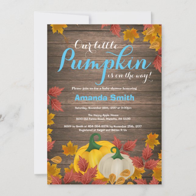 Rustic Fall Pumpkin Boy Shower-inbjudan Inbjudningar (Framsida)