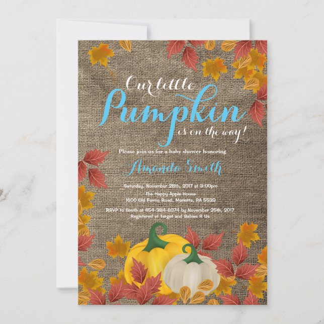 Rustic Fall Pumpkin Boy Shower-inbjudan Inbjudningar (Framsida)